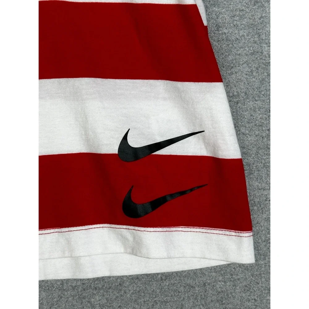 Nike Tee Mens Medium Red White Block Striped Big Double Swoosh Graphic T Shirt
